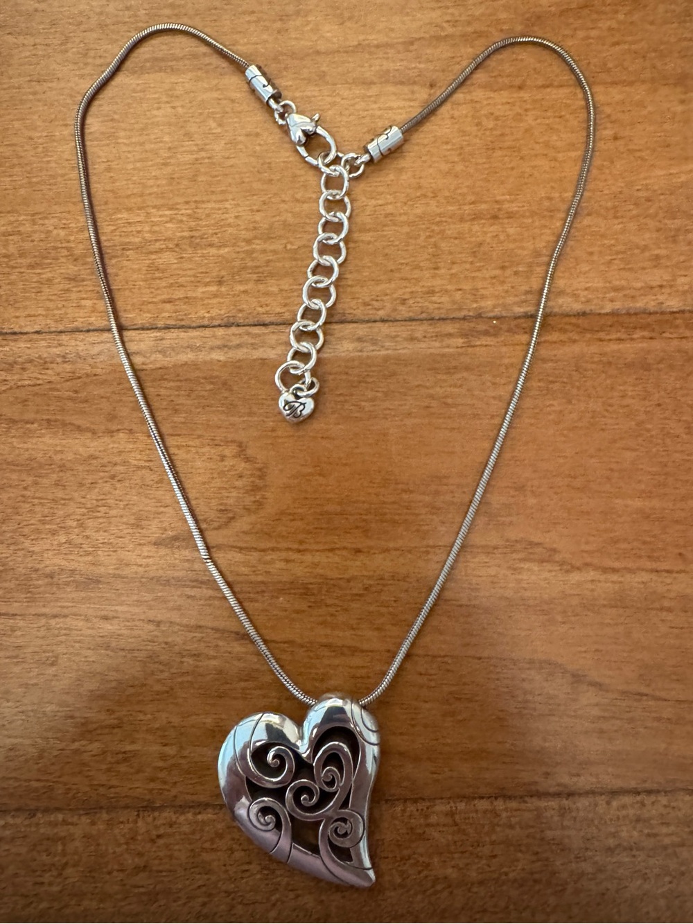Brighton Silver Heart Pendant Necklace with Swirl Accents